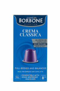 10 קפסולות אלומניום תואם נספרסו CAFFE BORBONE CREMA CLASSICO חוזק 8 10 קפסולות אלומניום תואם נספרסו CAFFE BORBONE CREMA CLASSICO חוזק 8
